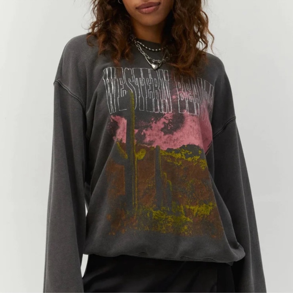 Daydreamer Free People Western Beauty distressed boyfriend Crew Sweatshirt XL